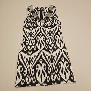 NWT | Small | Iron Tribal Print Black White Beaded Neck Shift Dress